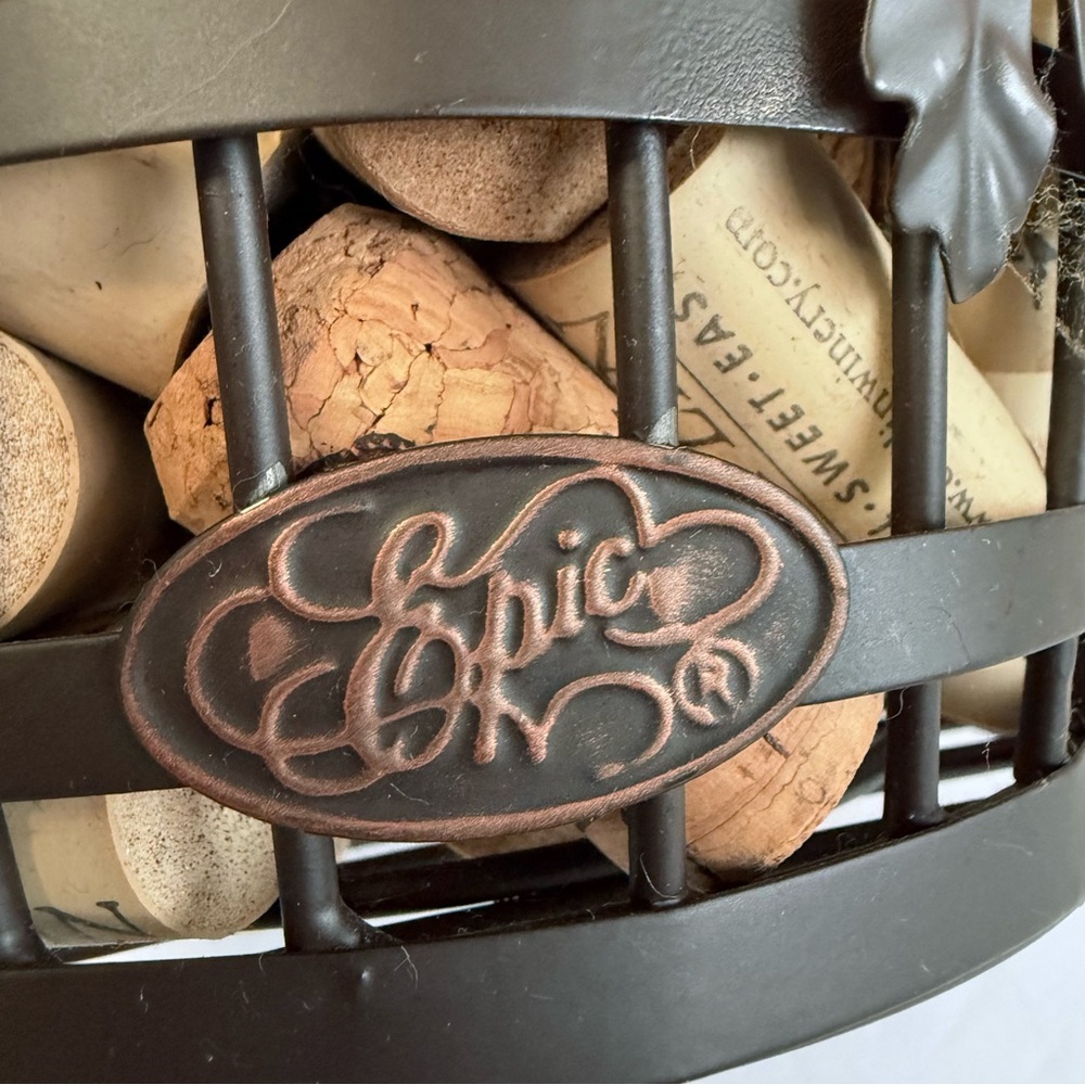 Metal Wine Barrel Cork Holder - Decorative Wine Cork Storage Bin with Grapes - Picture 4 of 10